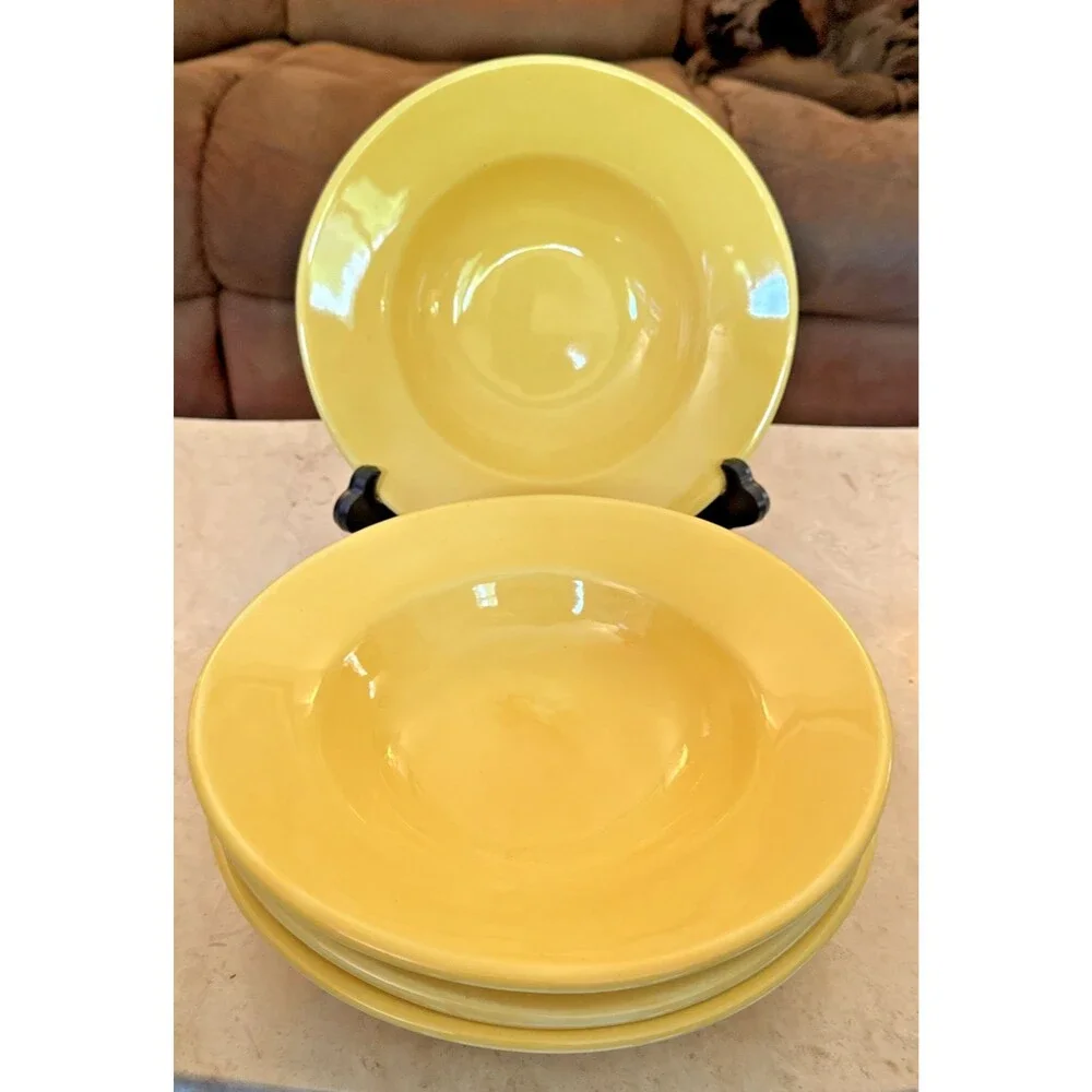 Pottery Barn 4 SAUSALITO Mustard Yellow 10” Soup Pasta Ceramic Bowls Cottagecore